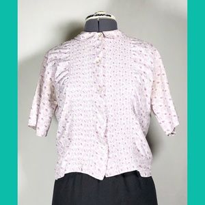 Vintage 1950s Print Blouse w/ Peter Pan Collar